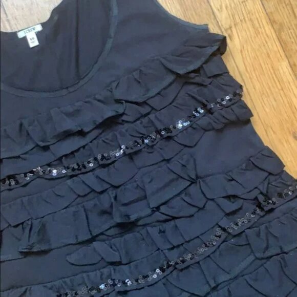 J. Crew Layering Black Tiered Ruffle Sequins Scoop Neck Tee Tank Top Blouse XS - Picture 3 of 7